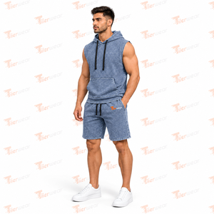Wholesale <b>Men</b> Trendy Summer Hoodie <b>Shorts</b> Set Casual <b>Lightweight</b> Streetwear 100% Cotton Quick Dry Custom OEM Private Label - Product Image 2