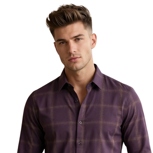 Chemise en flanelle à carreaux violet foncé pour homme, manches longues, boutonnée, décontractée, en tissu brossé doux, style streetwear, vente en gros - Product Image 3