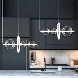 Lustre ovale design nordique, salle à manger, restaurant, verre acrylique, bulles, suspension longue bande, luminaires suspendus - Product Image 1