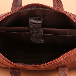 Classic Brown Leather Laptop <b>Briefcase</b> With Shoulder Strap Durable Travel Bag - Brown Leather Laptop Bag - Product Image 4