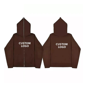 Custom Logo Men's Hooded <b>Zip</b>-<b>Up</b> Sweatshirt 100% Cotton Knitted Casual Solid Color Front Print Regular Fit Autumn Wear - Product Image 3
