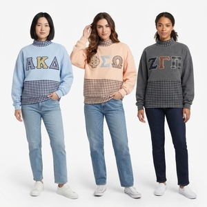 เสื้อสเวตเชิ้ตคอเต่าผู้หญิงแบบคัลเลอร์บล็อก ปักลายตัวอักษรกรีก สไตล์ลำลองสำหรับฤดูใบไม้ร่วง ทรงปกติ ผ้าคอตตอนผสม ถักทอ - Product Image 5