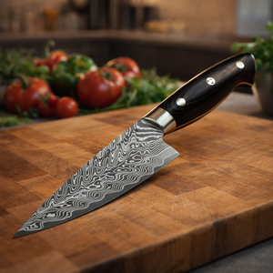 Cuchillo de Chef Artesanal Edge Master, Hoja de Acero de Damasco, Mango de Micarta, Funda de Cuero, Diseño Ambidiestro, Apto para Lavavajillas - Product Image 6