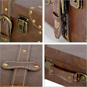 Vintage Leather & Wood <b>Storage</b> Box Compact Decorative <b>Suitcase</b> Chest with Classic Design Perfect for Keepsakes Leather Trunk Box - Product Image 4