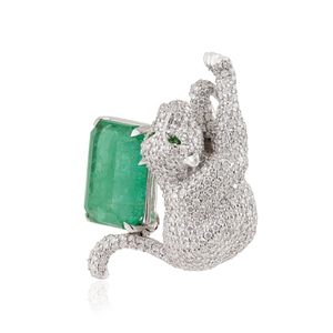 Broche panthère Art Déco unique, inspirée des animaux, en or blanc massif 14 carats, sertie d'émeraudes et de diamants de 6,5 carats, pierre de naissance de mai, bijoux unisexe - Product Image 5