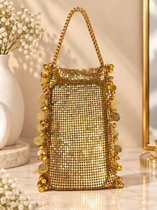 <b>Black</b> Sequin <b>Mini</b> <b>Bag</b> Chain Strap Pouch Bell Trim Shoulder Handbag for Party Evening - Product Image 4
