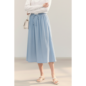 Womens Vintage Dropped <b>Waist</b> Maxi <b>Skirt</b> <b>Elastic</b> <b>Waist</b> Drawstring Relaxed Fit 100% Linen Eco-Friendly Breathable Daily Wear - Product Image 1