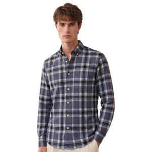 Camisa de Franela a Cuadros Azul Marino Personalizada para Hombre, Manga Larga, con Botones, Estilo Casual, Tela Suave Cepillada, Ropa de Calle para Exteriores - Product Image 1