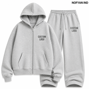 Conjunto Deportivo NOFYAN IND Unisex de Felpa Francesa con Mezcla de Algodón, Sudadera con Capucha y Pantalones Jogger, Corte Holgado, Estilo Casual Hip Hop, Personalizable con Logotipo, para Invierno - Product Image 1