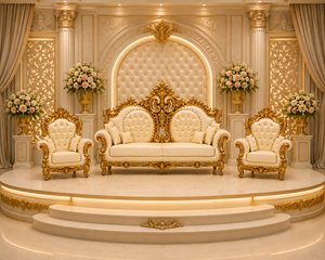 Ensemble de canapés Maharaja en or blanc luxueux pour scène de mariage, meubles sculptés royaux pour la réception des mariés, décoration d'événements USA - Product Image 2