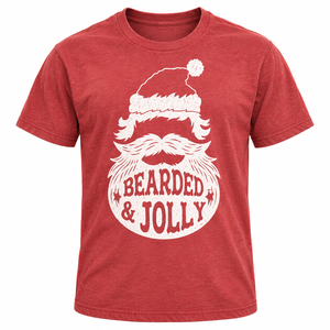 Camiseta navideña para hombre Bearded & Jolly, camiseta roja de manga corta con estampado, informal, con cuello redondo, corte regular - Product Image 1