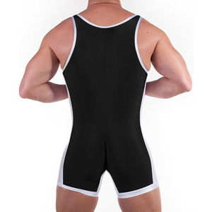 Débardeur de lutte une pièce pour homme, noir et blanc, en Spandex et Polyester, respirant, séchage rapide, extensible - Product Image 3
