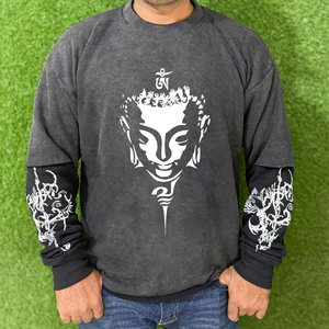 เสื้อยืดโอเวอร์ไซส์ผ้าฝ้ายคุณภาพสูงแบบสั่งทำพิเศษ ล้างทำความสะอาดได้ เป็นมิตรต่อสิ่งแวดล้อม พิมพ์ลายสกรีน แขนยาวสองชั้น ทรงหลวมสำหรับผู้ชาย - Product Image 1