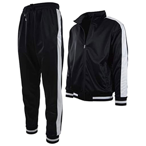 Conjunto Deportivo Unisex Negro y Blanco, Manga Larga, Cierre de Cremallera, Transpirable, Poliéster, Ropa Deportiva de Otoño, Corte Regular, Talla Adulto - Product Image 1