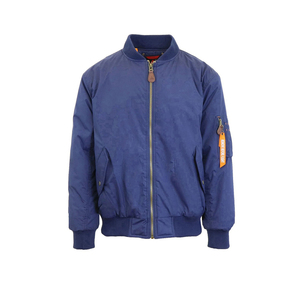 Blouson Bomber Bleu Marine pour Homme, Col Montant, Fermeture Éclair, Coupe-Vent Décontractée, en Toile de Polyester, Logo sur la Manche Gauche - Product Image 6