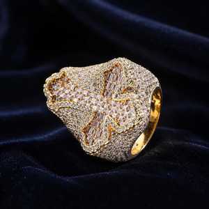 Superbe Bague Croix Unisexe en Moissanite Plaqué Rhodium, Coupe Baguette, Style Hip Hop, Bijou Tendance - Product Image 3