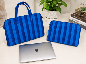 Bolsa de Transporte para Portátil de Algodón a Rayas Azules, Suave y Duradera, con Cierre de Cremallera y Funda Protectora para Portátiles, Estilo Casual - Product Image 2