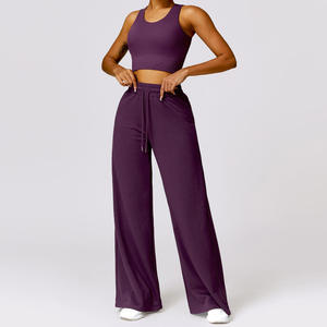 Ensemble de yoga sans couture 2 pièces pour femme, anti-rides, respirant, imperméable, séchage rapide, logo personnalisé, couleur contrastée, fermeture à cordon - Product Image 3