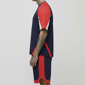 Conjunto Deportivo Personalizado 2025 con Logotipo Bordado, Talla Grande para Hombre, Camiseta de Gimnasio Elástica de 2 Piezas, 100% Algodón, Bloques de Color, Ligero - Product Image 5