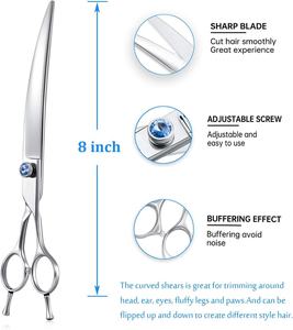 8 นิ้วกรรไกรกรูมมิ่งสัตว์เลี้ยงคุณภาพสูงแมตต์เงินสัตว์เลี้ยงโค้งกรรไกรสุนัขกรูมมิ่งกรรไกรที่กําหนดเองแมวสุนัขตัดกรรไกร - Product Image 3