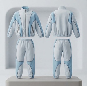 Unisex <b>White</b> And Light Blue Color Blocking Tracksuit Set Full Sleeve Zipper Sporty <b>Jogger</b> With Side Pockets Lightweight - Product Image 1