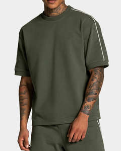 Camiseta y Pantalones Cortos Oversize Color Caqui para Hombre, Talla Grande, Personalizados, con Ribete, de Algodón Transpirable, Nueva Tendencia, Ropa Deportiva y Urbana para Hombre - Product Image 3