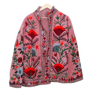 Handmade TNT Suzani Embroidered Women's Winter <b>Jacket</b> <b>Short</b> Coat with Embroidered Fabric Cozy Winter Wear - Product Image 1
