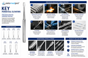 KEY Periosteal Elevators <b>3</b>.1mm to 25.4mm Blade Widths ZETOMEDPRO - Product Image 2