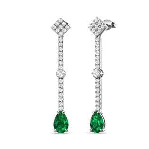 925 Sterling Silver Vivid Green Emerald Luxury Chandelier Long Drop Earrings Fine Wedding Jewelry For Women Destiny Jewellery