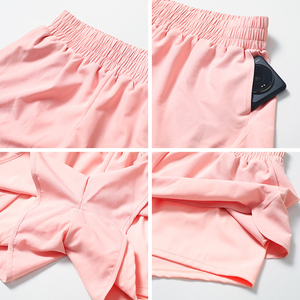 Pink <b>Elastic</b> <b>Waist</b> Sport Shorts With Logo Left Leg Regular Fit Knitted Breathable Women's Workout Shorts - Product Image 2