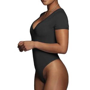 บอดี้สูทผู้หญิงแบบใหม่ล่าสุด แขนสั้น สีพื้น พิมพ์โลโก้ได้ตามต้องการ คอวี สำหรับฤดูร้อน - Product Image 4