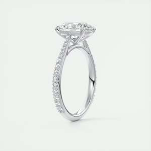 Anillo de compromiso solitario con diamante cultivado en laboratorio de corte ovalado de 2.30 quilates, engaste tipo catedral con pavé, en oro blanco de 14 quilates. - Product Image 1