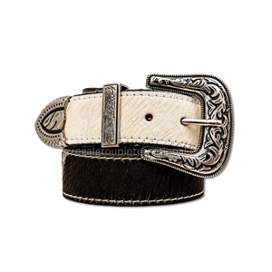 Cinturón Western de Primera Calidad, Bicolor, de Cuero Natural con Pelo, para Hombre y Mujer, Cinturón Vaquero de Piel de Vaca en Blanco y Negro - Product Image 1
