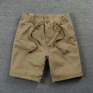 2026 Summer Classical Shorts Men Little <b>Elastic</b> Basic Solid Shorts 100% Cotton Length Washed Cargo Shorts for Men - Product Image 2