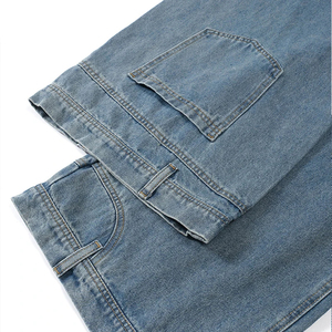 Jeans baggy droits personnalisés pour hommes, style streetwear, en denim de coton délavé foncé, effet usé, vintage et tendance - Product Image 4