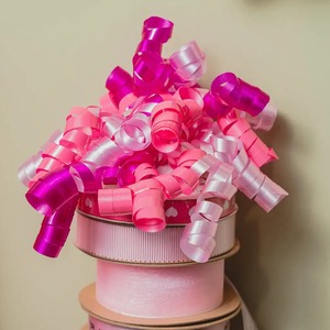Custom Butterfly <b>Bow</b> <b>Gift</b> Ribbon Pink Metallic Polyester Woven Digital Printed Logo Graphic Design Birthday Decoration - Product Image 3