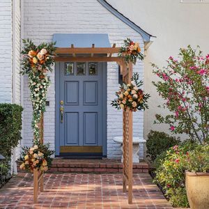Arche de jardin en bois brun foncé à toit plat, magnifique et pratique, 152*60*215cm, avec treillis et portails - Product Image 2