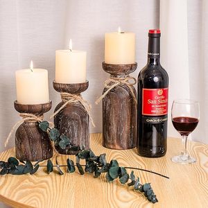 Rustic Distressed Wooden Pillar Candle <b>Holder</b> Set Farmhouse Decorative Candle Stand Home Table Centerpiece - Product Image 2