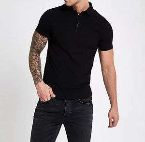 Camisa de Manga Corta para Hombre, Color Negro Sólido, Corte Regular, Informal, Tejido de Punto 100% Algodón, Transpirable, Antiencogimiento, Cuello Clásico - Product Image 1