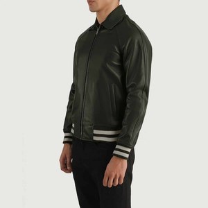Chaqueta Urbana de Invierno para Hombre, Estilo Letterman, Tejido de Punto, Cuero Genuino Ecológico, Resistente al Viento, Transpirable, Personalización OEM - Product Image 2