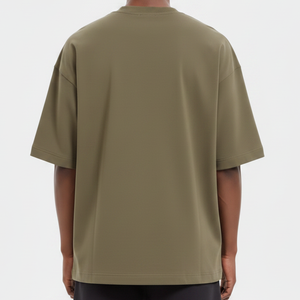 Premium Quality Olive Green Oversized Men's T-Shirt Short Sleeve 100% Cotton Jersey Casual Solid O-Neck Fit Drop Shoulder Tee - Product Image 6