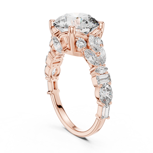Anillo de Compromiso de Lujo en Aleación de Oro Rosa de 18K con Moissanita y Piedras Laterales Mixtas |   Anillo de Novia de Diseño para Mujer - Product Image 1