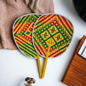 Indian Traditional Handmade Bamboo Handheld <b>Fan</b> with Handle Colorful Unique Design Small Pankha - Product Image 1