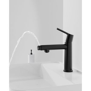 Rubinetto da Bagno Nero Opaco Monocomando da Appoggio, 1-3 Fori, Modalità Flusso Fontana, Funzione Due-in-Uno per Lavabi e Mobili Lavanderia - Product Image 5