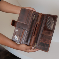 Dompet kulit sapi, dompet ukuran besar kulit sapi untuk wanita kulit asli, dompet kartu, dompet grosir pola Barat