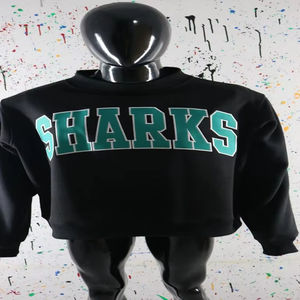 Sudadera con Capucha SHARKS BLACK, 100% Algodón, Apliques Bordados, Cuello Ancho, Estilo Vintage, Secado Rápido, Transpirable, para Invierno - Product Image 1