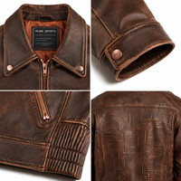 Blouson de travail en cuir pleine fleur de vache, style vintage vieilli, ultra-courte, coupe carrée, faite main, pour homme, streetwear, OEM