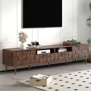 Meuble TV Mid-Century avec 2 tiroirs, console multimédia pour téléviseurs jusqu'à 85 pouces, rangement pour divertissements dans le salon - Product Image 3