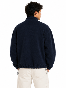 <b>Men's</b> Premium Navy Blue Sherpa Fleece <b>Half</b> <b>Zip</b> Pullover Sweatshirt Warm Teddy <b>Jacket</b> Soft Winter Breathable Washed Zipper High - Product Image 3