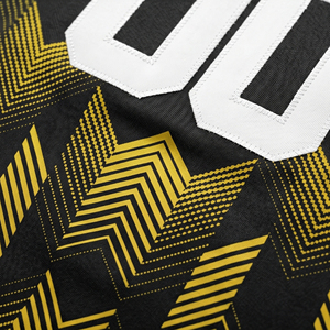 Ensemble d'uniformes de football américain sublimés géométriques noir et or |   Numéro de logo personnalisé |   Fournisseur OEM - Product Image 3